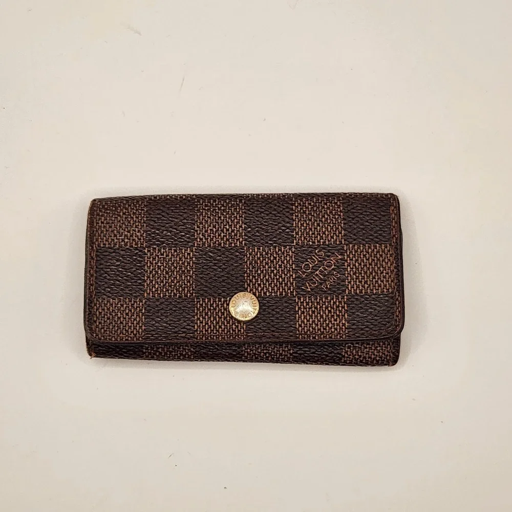 Louis Vuitton Damier Ebene 4 Key Holder Case Brown Canvas Wallet Made in France